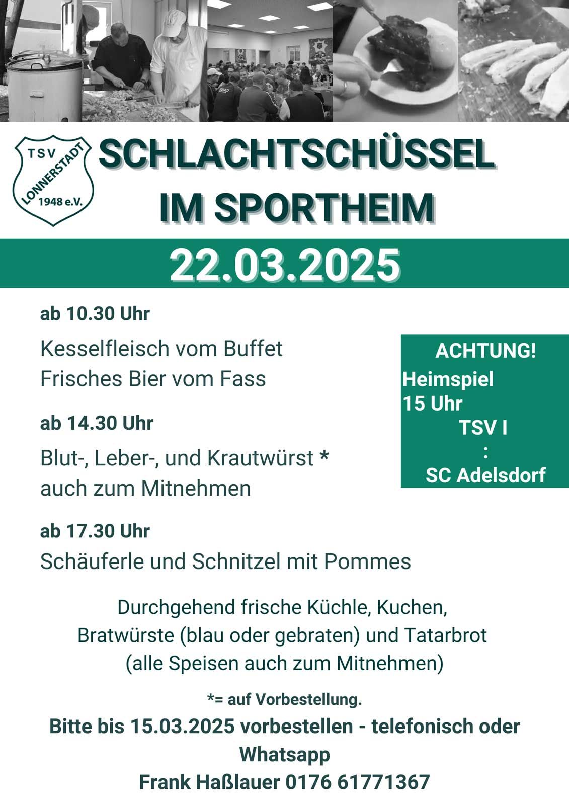 Schlachtschüssel im Sportheim am 22. März 2025