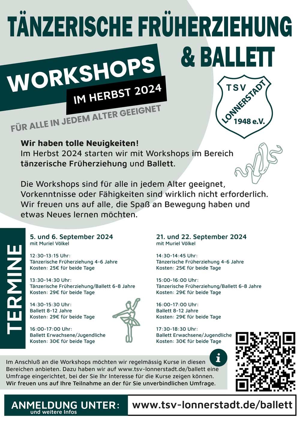 Workshops für tänzerische Früherziehung und Ballett beim TSV