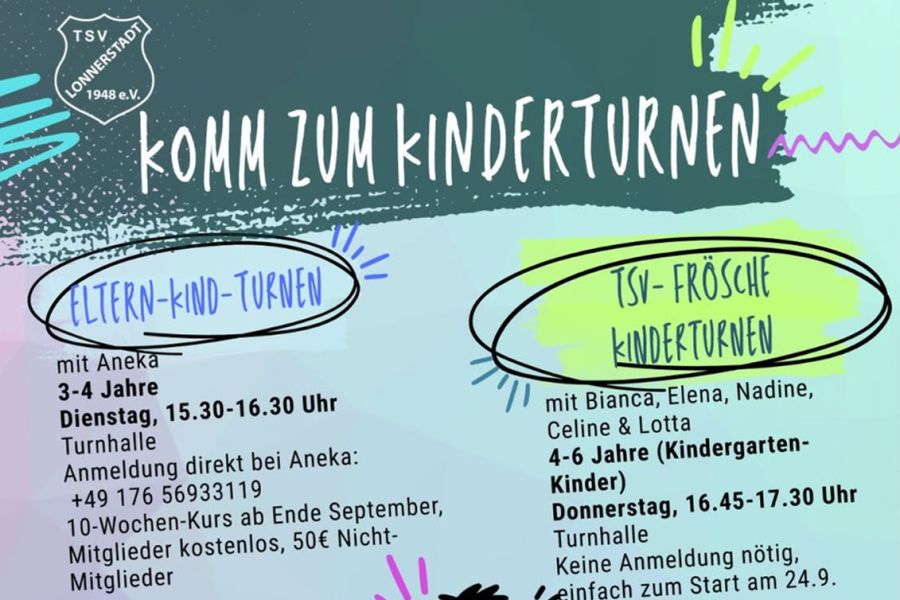 Komm zum Kinderturnen beim TSV Lonnerstadt!
